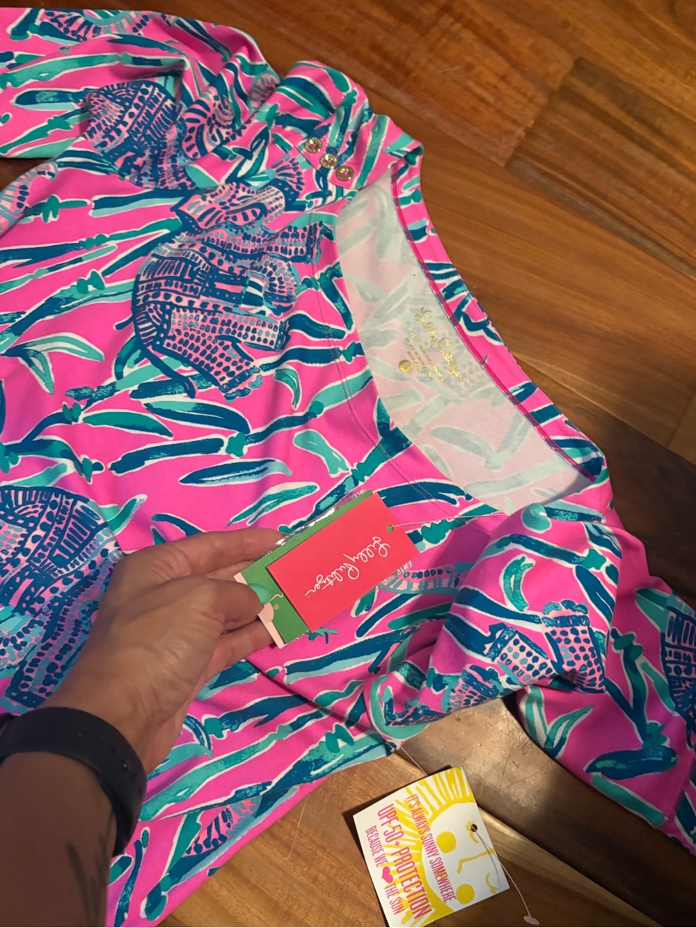NWT Lilly Pulitzer Sophie Dress Pink Elephant Bamboo Print UPF 50+ Size M (0832) - Picture 8 of 10